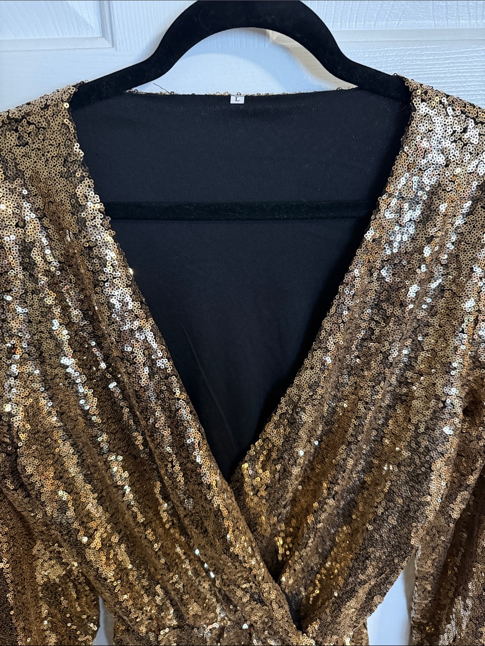 Gold Sequin Wrap Romper - Picture 2 of 7